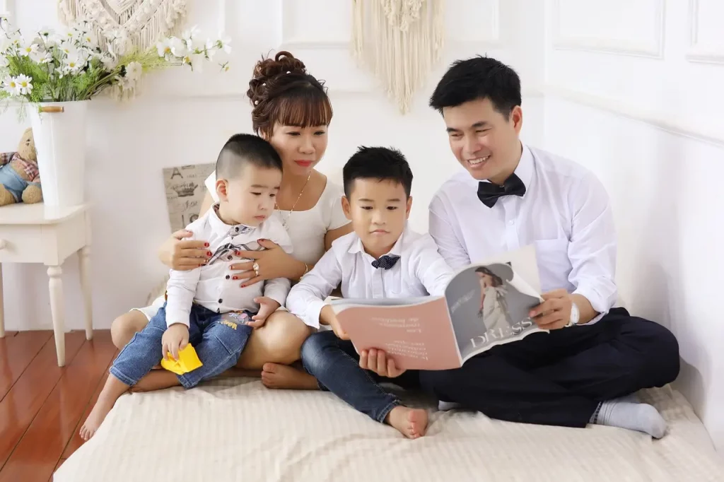 A young asian family spending time together